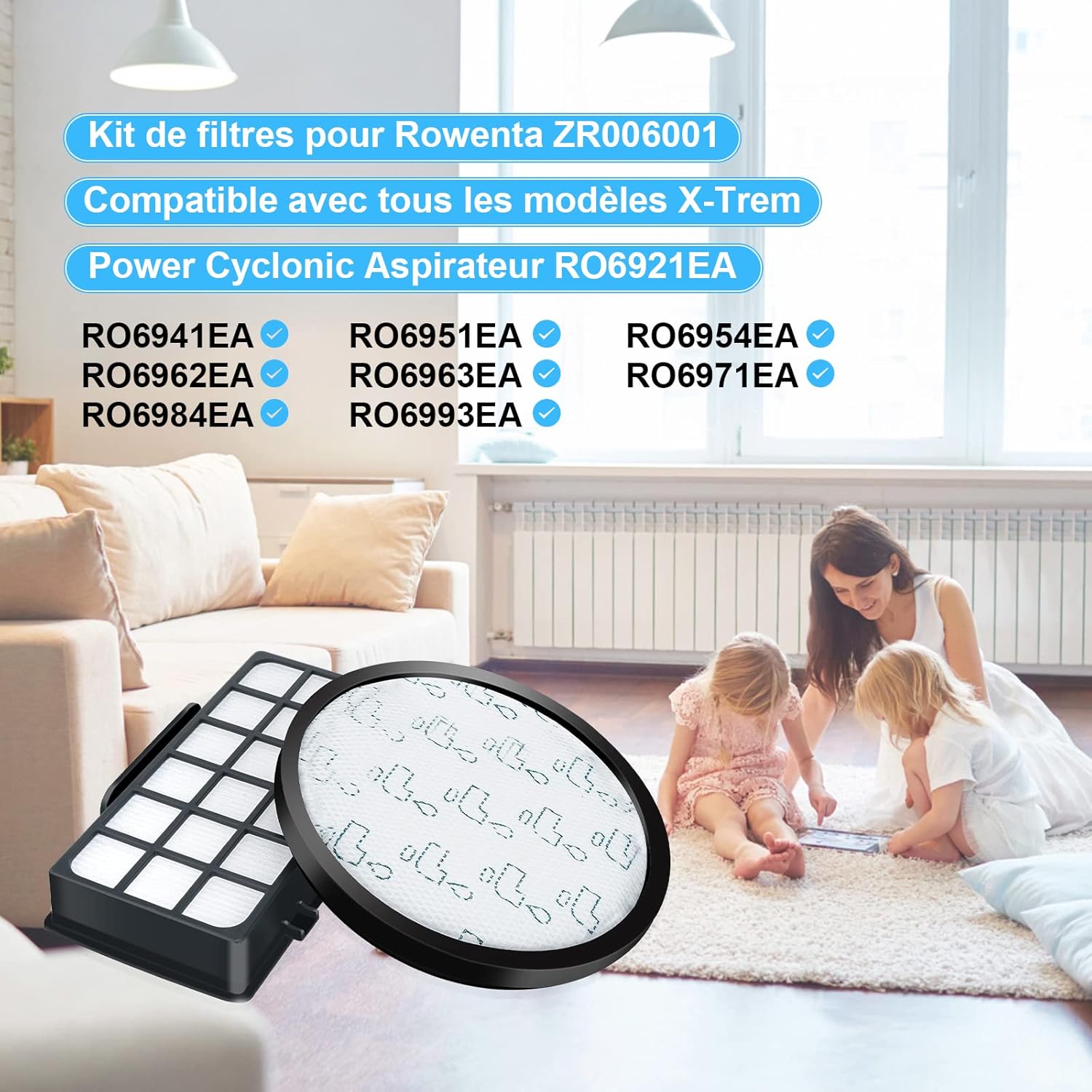 Allotech KIT FILTRI COMPATIBILE PER Rowenta X-Trem Power Cyclonic RO6984EA RO6941EA RO6963EA RO6921EA RO6971EA RO6993EA (Modello RO69XX) Aspirapolvere, Filtro di ricambio Accessori ZR006001