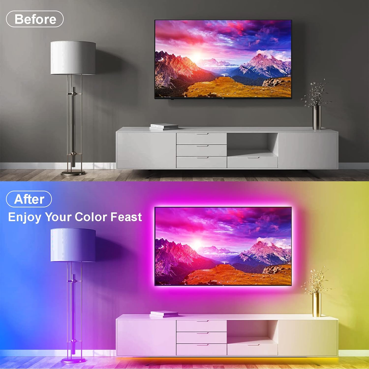 Strip striscia led luce RGB 3 5m per TV televisore retroilluminazione  multicolore musicale con telecomando con