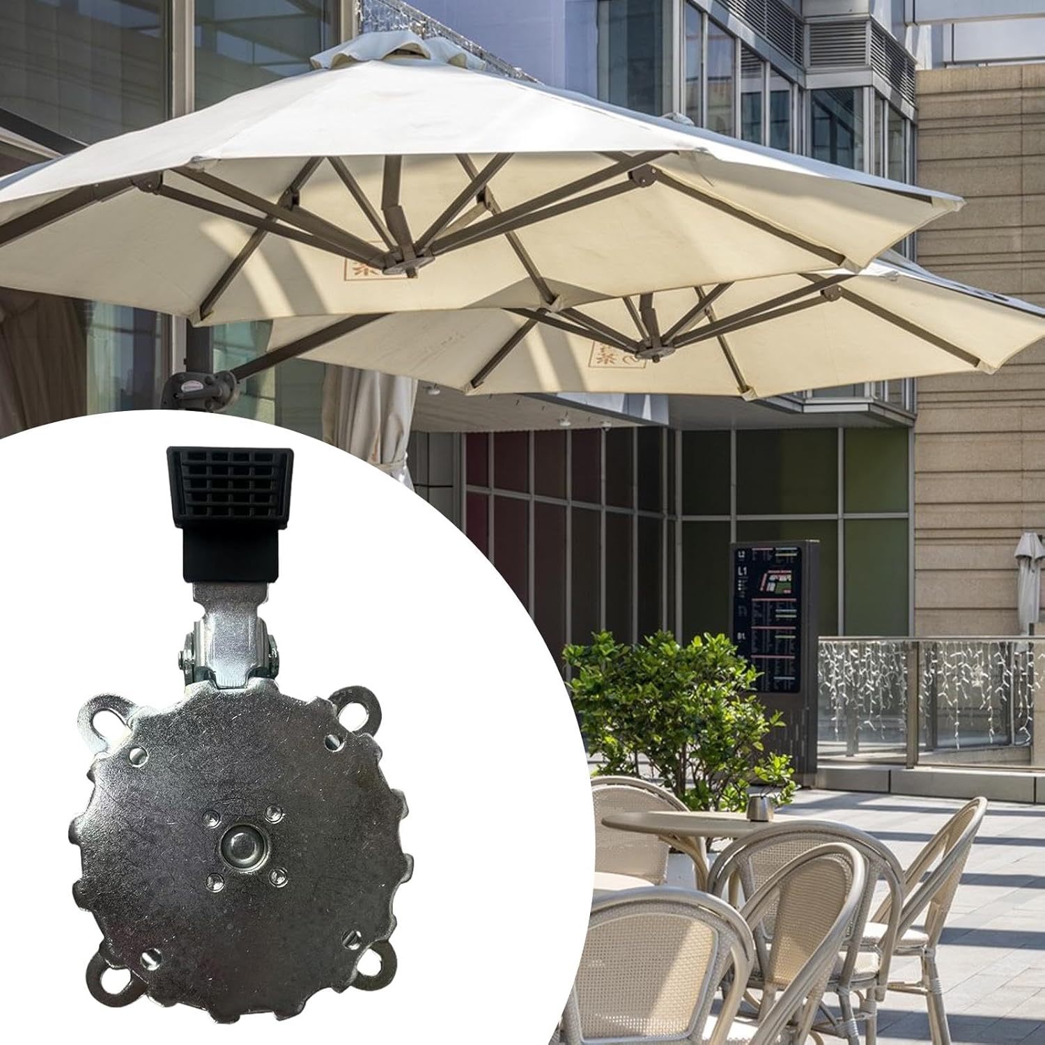 Base Girevole Per Ombrellone Da Giardino | 360° In Metallo | Parti Di Ricambio Per Riparazione | Diametro Fori 11 Cm - 2
