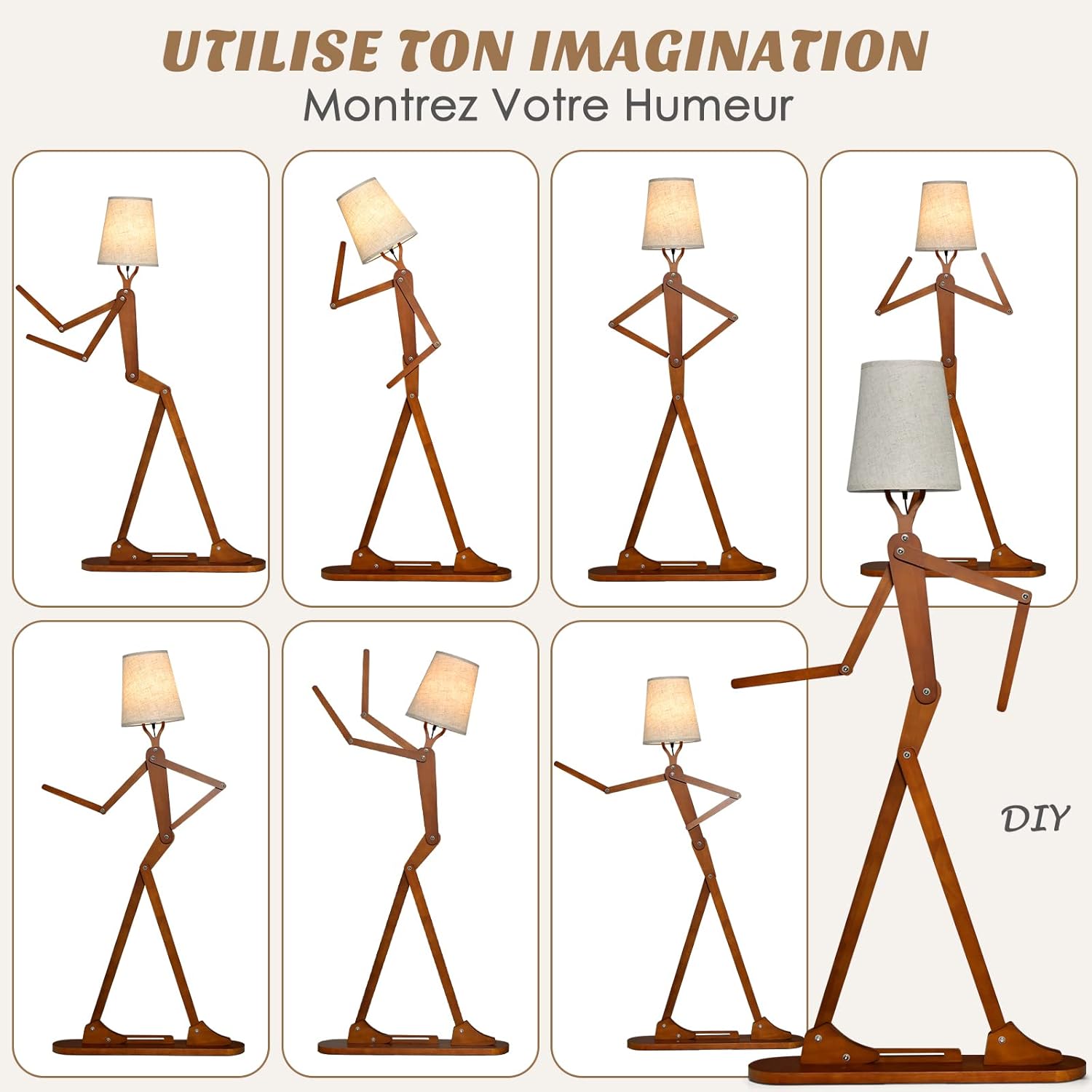 COSTWAY Lampadaire Salon Humanoïde En Bois D'Hévéa Lampadaire Sur Pieds Avec Interrupteur à Pied Et Abat-jour Changeable Pour Salon Chambre à Coucher -Éclairage Domestique