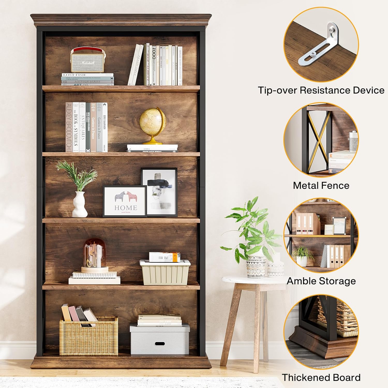 Bookshelf 5 Tier with X Pattern