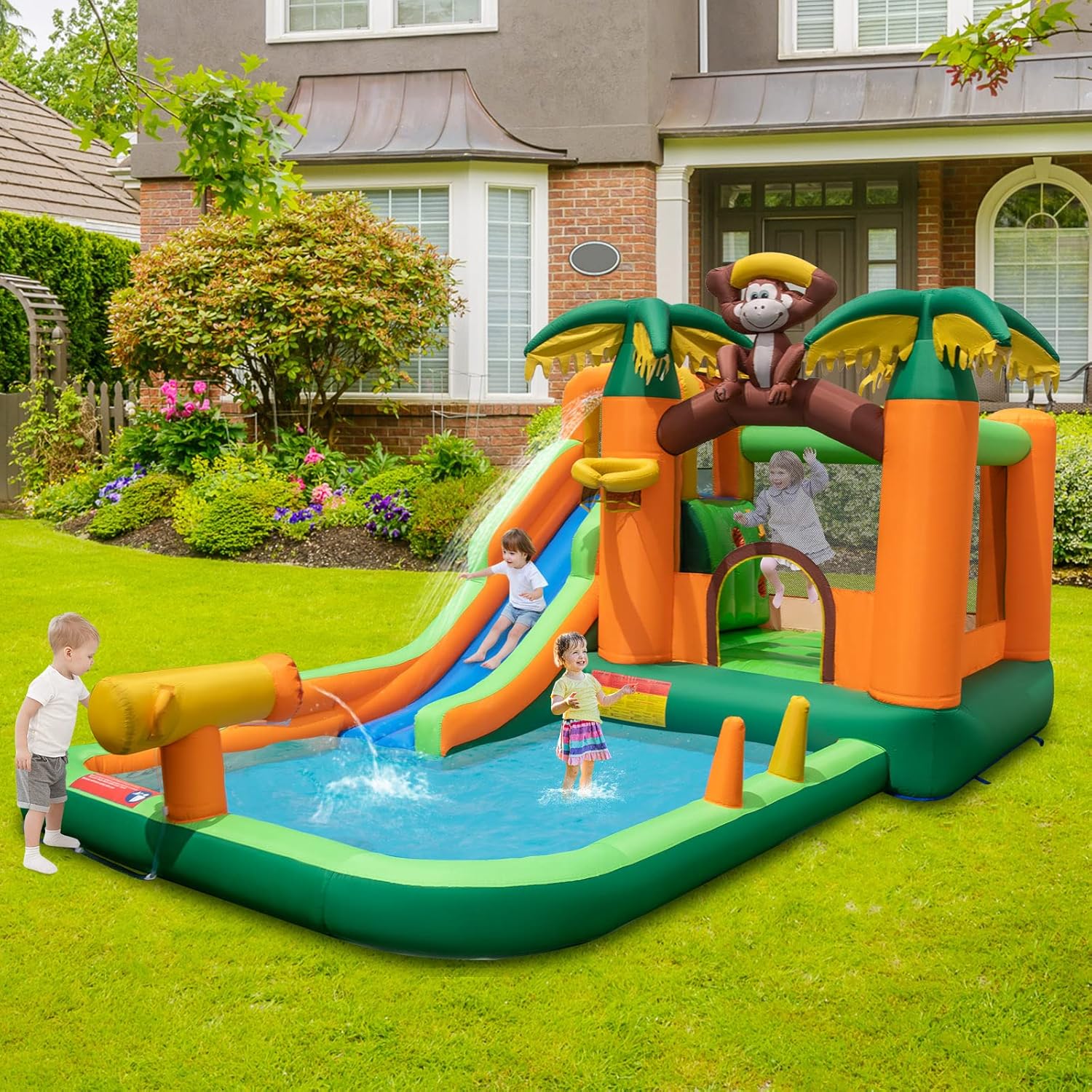 COSTWAY Château Gonflable Tropical à Thème Singe & Palmier Avec Toboggan Aquatique, Maison De Saut Gonflable Avec Piscine & 50 Boules, Charge 90kg Pour 2 Enfants De 3-10 Ans（avec Souffleur 680W -Pas Cher Clair Jardin Magasin AAHKMJXYDAFdJAOAIMEbOAchlkWZ0oakZn uVZ0mPidMNbILvCvspZ4oG3fPgIqc1P1EiohGAyVqnrWUDJ6glvNPKgCw PMuw5k3p2Jd Mw2Bw==
