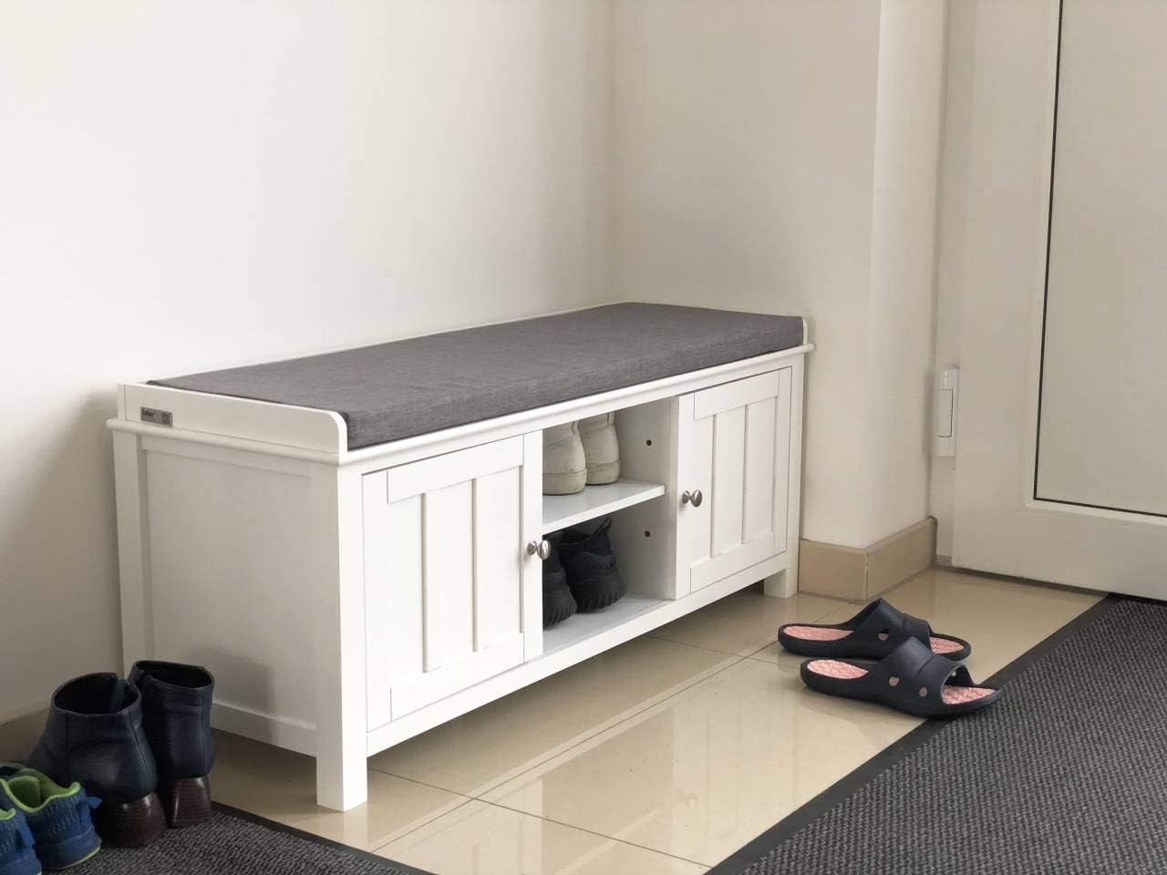 SoBuy Wooden Hallway Shoe Storage Bench, White, FSR35W