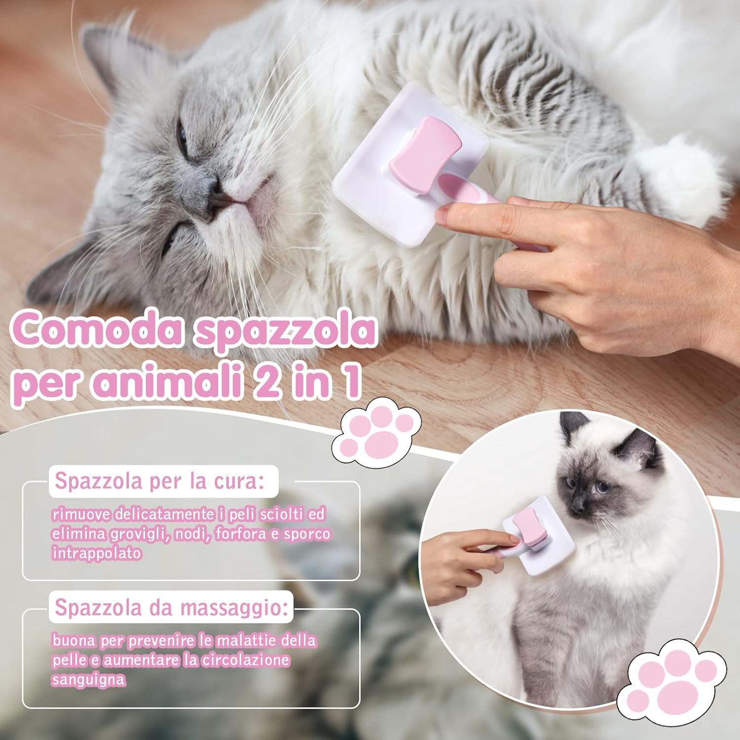 Spazzola Autopulente per Animali Domestici, Spazzola per Pelo Lungo e  Corto, per Cani, Gatti, Rimuove Efficacemente i Grovigli del Sottopelo  della Tomentosi, Rosa, SOEKAVIA