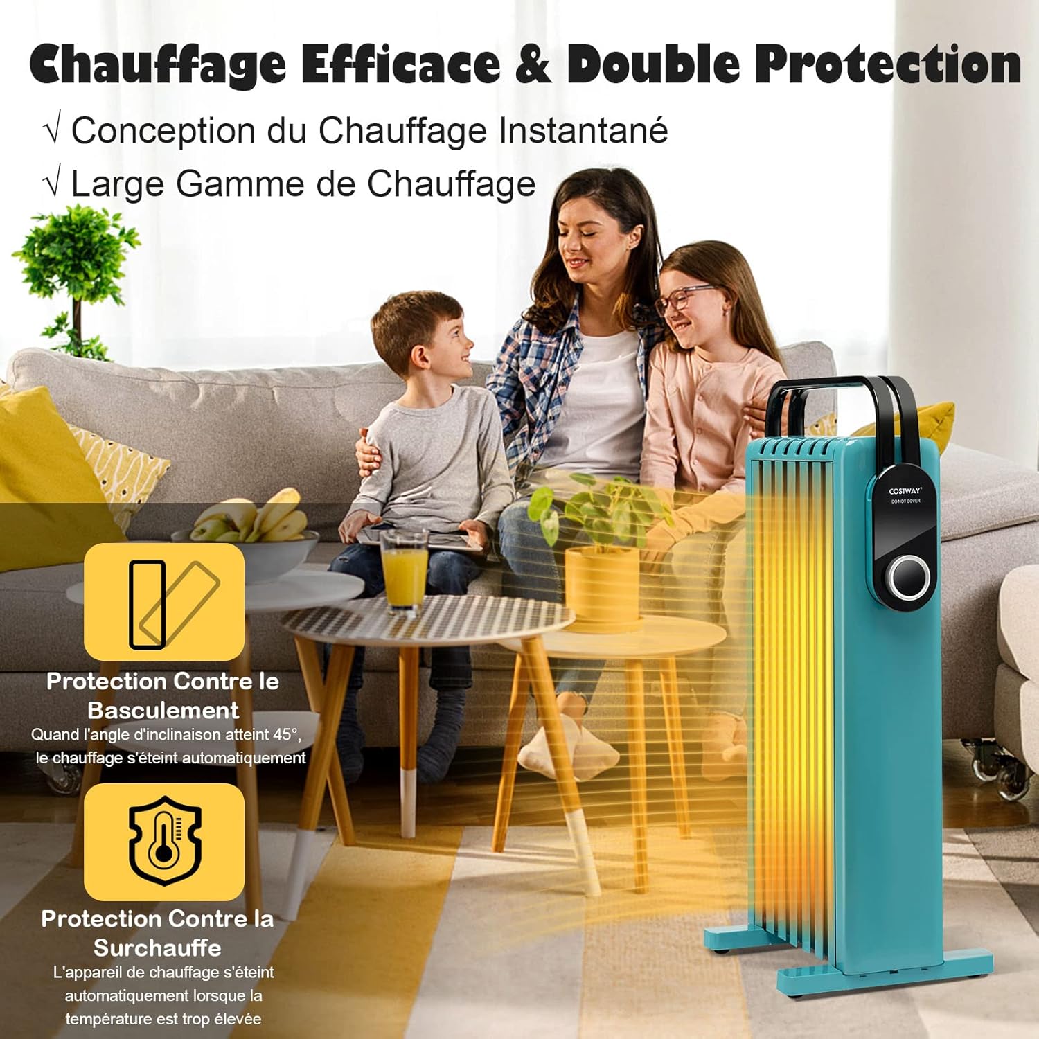 Costway radiateur à bain d'huile 2500w, chauffage efficace