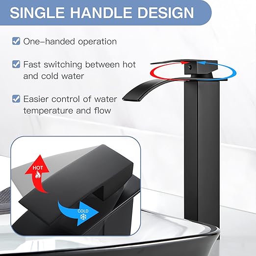 Black bathroom waterfall faucet