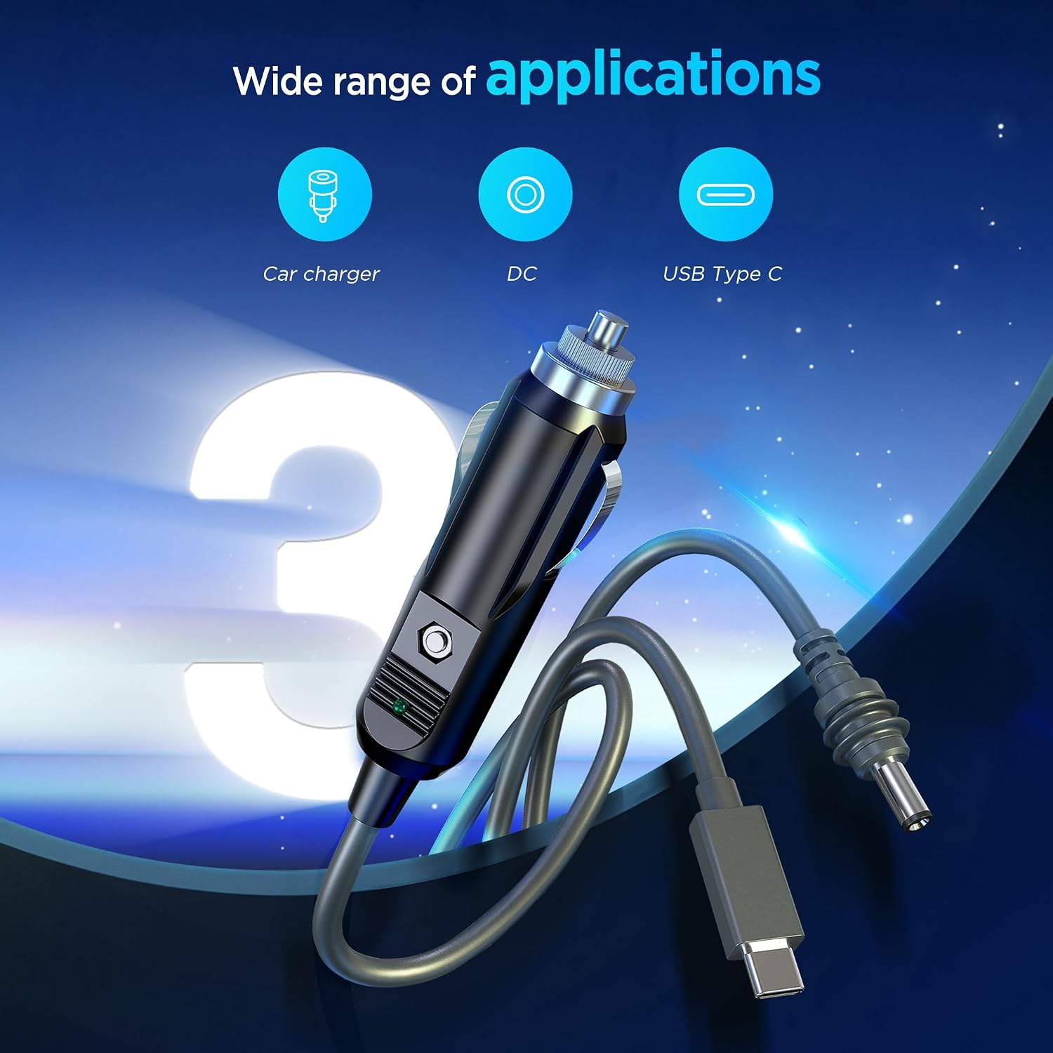 Câble D'Alimentation 3-en-1 Pour Starlink Mini - Avec Ports USB-C Et USB-A, Affichage Numérique, Compatible 12V-24V (Allume-Cigare) - Longueur 2 M