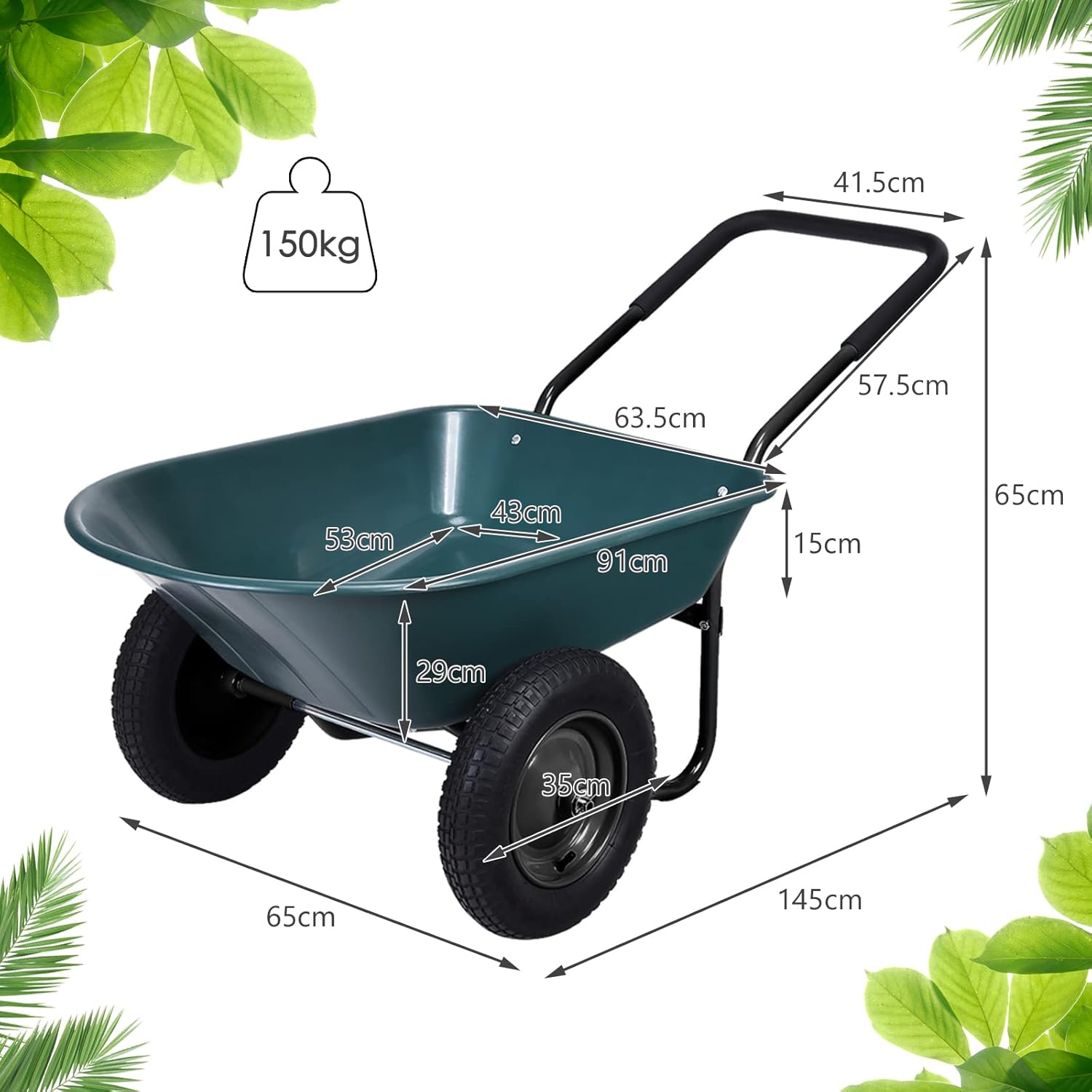 RELAX4LIFE Chariots De Jardin Avec Cadre En Fer Et Conteneur De 140 L, Brouette De Jardin Avec Poignée En Caoutchouc Et Roues Gonflables, Chariot, Capacité Max 150 KG Pour Jardins/Fermes (Vert) -Promos Botani Pro Boutique AAHKMJXYDAFdJAOAIMEbOAchlkWZ0oakZn uVZ0mPidMNbILvCvspZ4oG3fPgIqc1P1LAttWHjxqzD