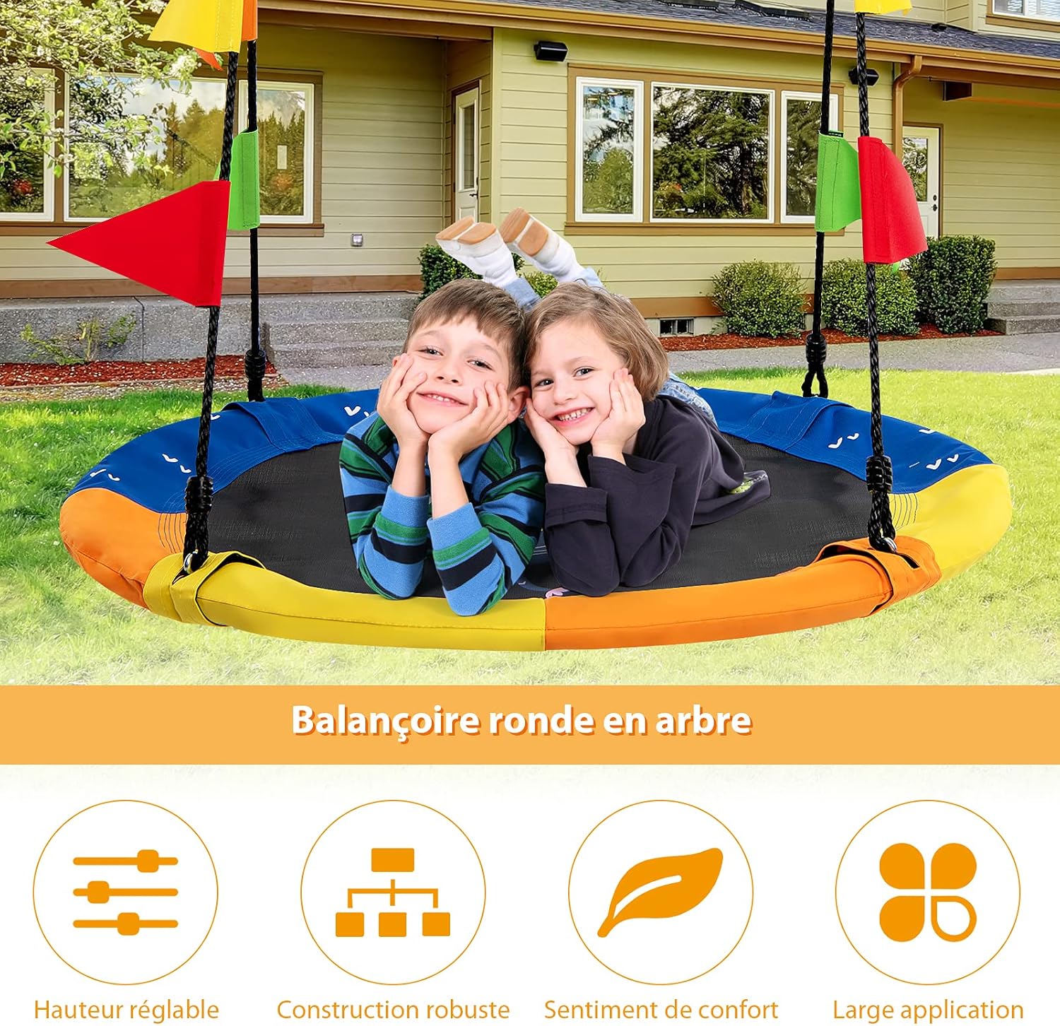 COSTWAY Balançoire Nid D’Oiseau Ronde Φ100 Cm Avec 8 Drapeaux Hauteur Réglable 100-160CM Cordes Multicouches Charge 150KG Singe -Pas Cher Clair Jardin Magasin AAHKMJXYDAFdJAOAIMEbOAchlkWZ0oakZn uVZ0mPidMNbILvCvspZ4oG3fPgIqc1P1MuZ16AZsotKwSAaCgwigCSZNVhQ89OrhCrUD0WwhotQ==