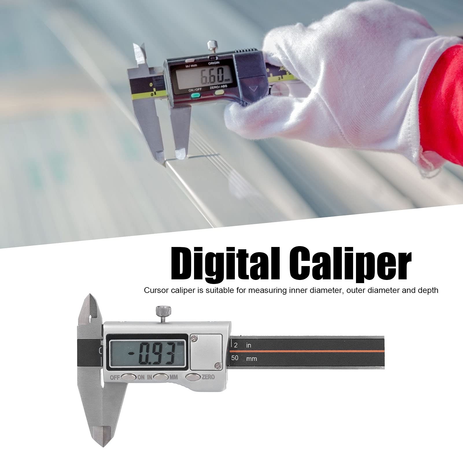 Calibro A Corsoio Digitale 0-50mm In Acciaio Inox, Con Lettura 0.01mm, Per Interni, Esterni E Profondità