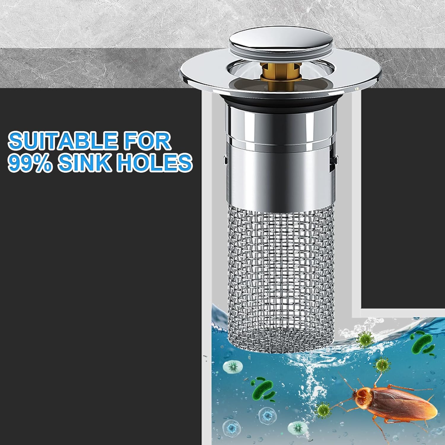 Tappi Scarico Lavandino 2 Pezzi - Con Filtro Anti-Intasamento