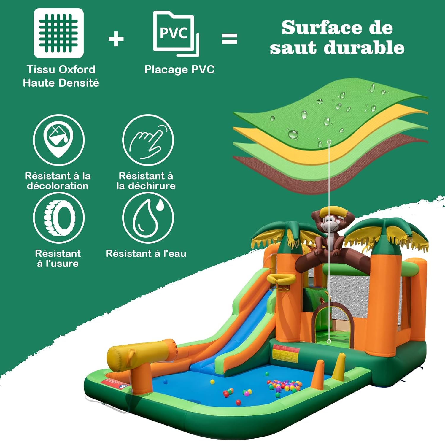 COSTWAY Château Gonflable Tropical à Thème Singe & Palmier Avec Toboggan Aquatique, Maison De Saut Gonflable Avec Piscine & 50 Boules, Charge 90kg Pour 2 Enfants De 3-10 Ans（avec Souffleur 680W -Pas Cher Clair Jardin Magasin AAHKMJXYDAFdJAOAIMEbOAchlkWZ0oakZn uVZ0mPidMNbILvCvspZ4oG3fPgIqc1P1ZPJUeuEuh2 k5M00NkQNkowsCsZYer 5ea0h6mUstbg==