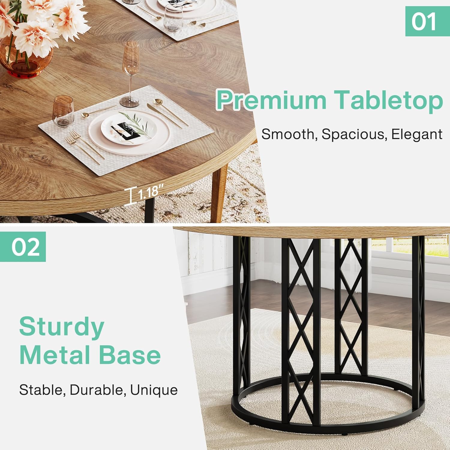 Robust metal frame with wooden details