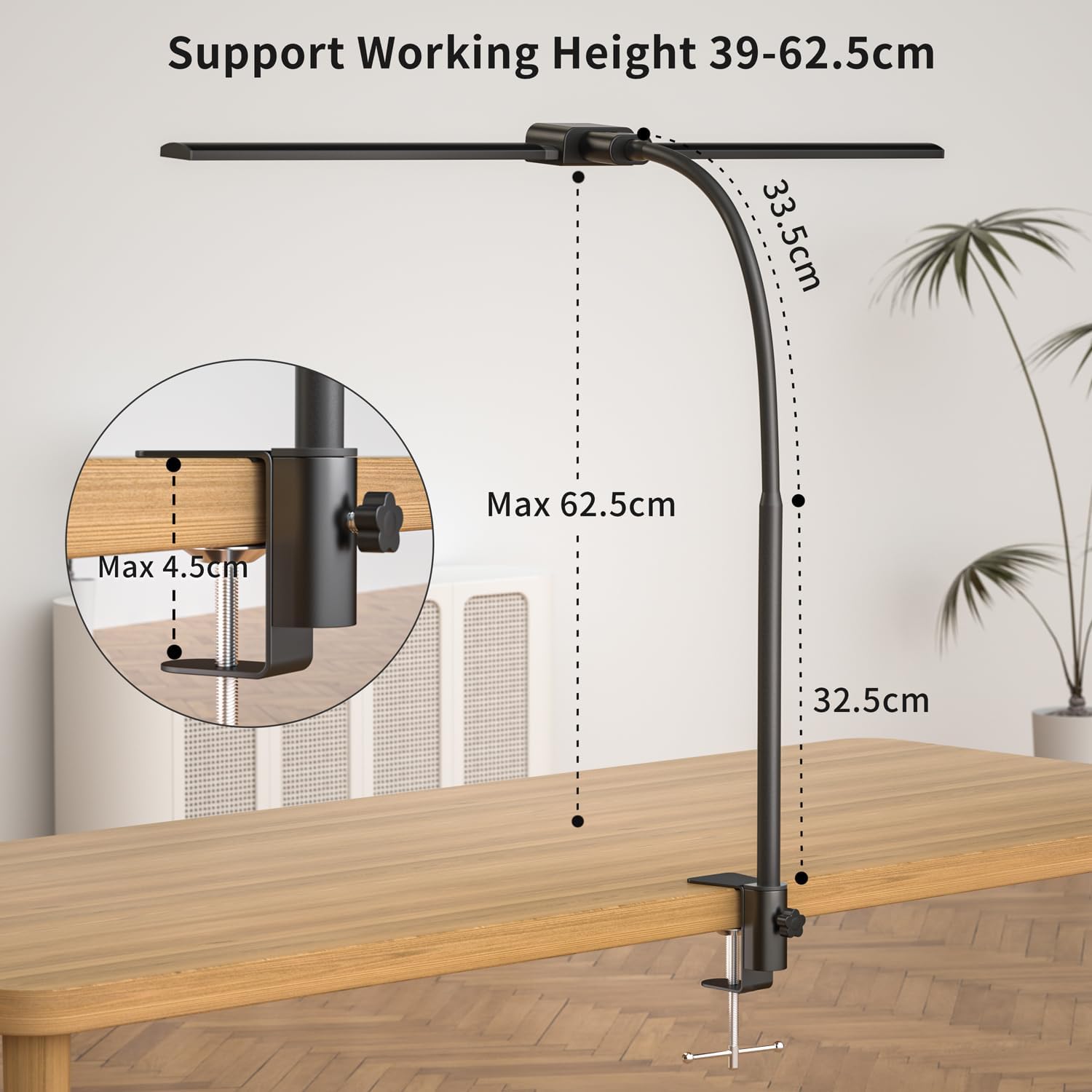 Lampada Da Tavolo A Doppia Testa Con Pinza, 24W 80cm, Luce LED Regolabile Per Studio E Computer - 4