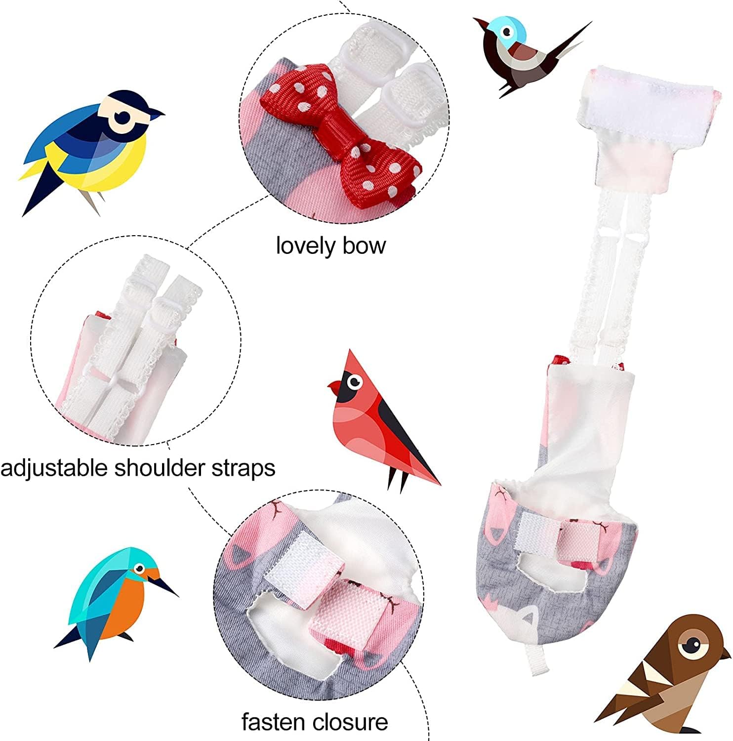 Lot De 6 Couches Réutilisables Pour Oiseaux - Perruches, Perroquets - élastique Ajustable - Lavable Imperméable