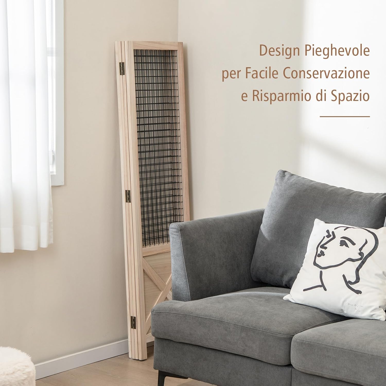 COSTWAY Paravento Pieghevole 4 Pannelli In Legno - Divisorio Griglia Per Casa, Ufficio E Negozi - Foto 6