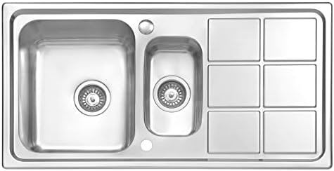 JASSFERRY Edelstahl Küchenspüle 1.5 Becken 970 x 500 mm, Reversibel Einbauspüle mit Siphon-Ablauf und Überlaufgarnitur