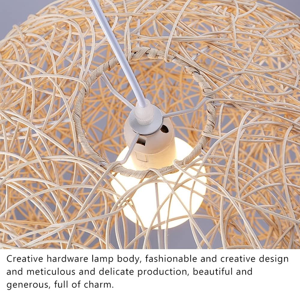 Lampada a sospensione in bambù per isola cucina, moderna lampada a sospensione in vimini intrecciata Lampadario industriale retrò in bambù Lampada a sospensione per sala da pranzo in beige 1 luce