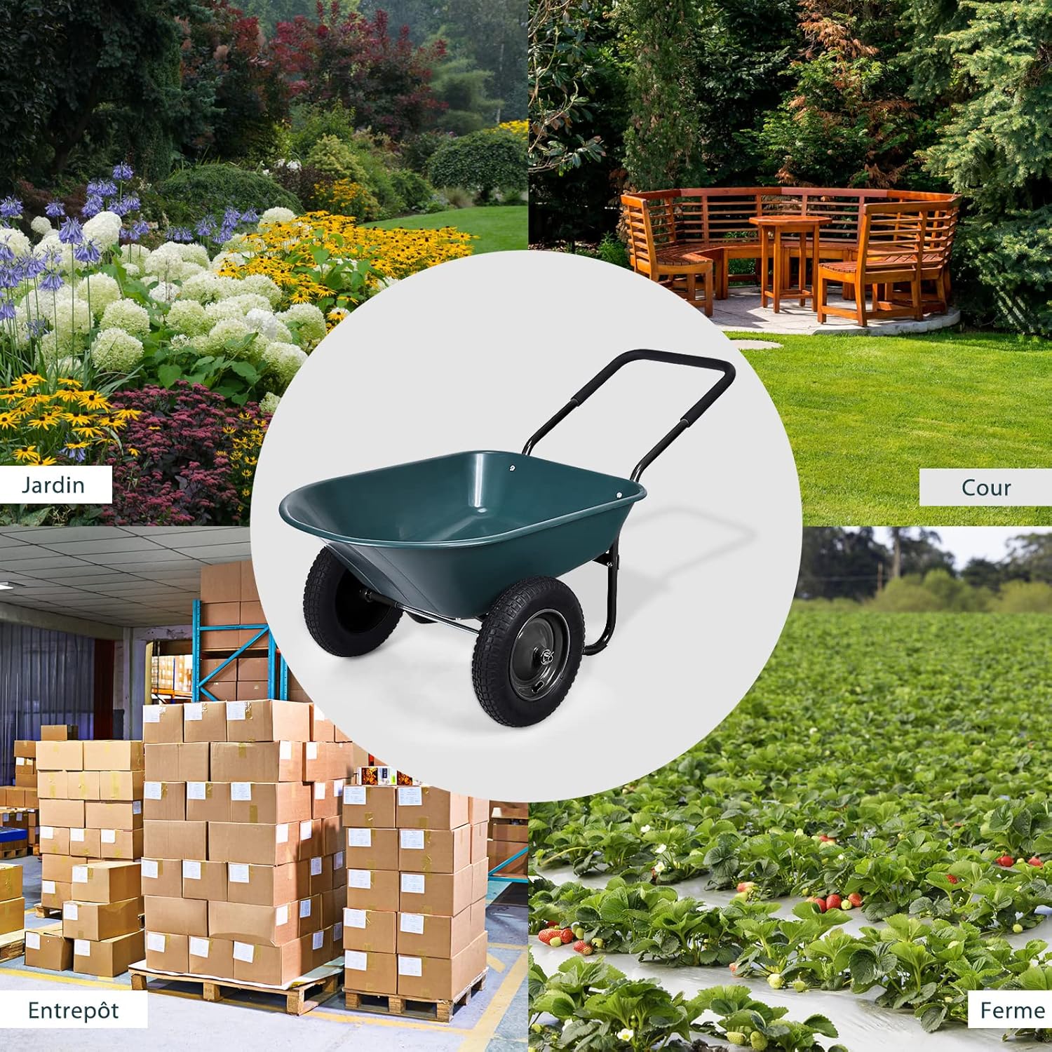 RELAX4LIFE Chariots De Jardin Avec Cadre En Fer Et Conteneur De 140 L, Brouette De Jardin Avec Poignée En Caoutchouc Et Roues Gonflables, Chariot, Capacité Max 150 KG Pour Jardins/Fermes (Vert) -Promos Botani Pro Boutique