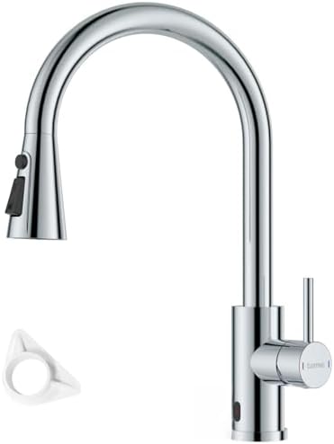 DAYONE Touchless Kitchen Tap Chrome, SUS304 Stainless Steel Infrared Sensor Automatic Pull Out Sink Mixer, 360° Swivel Mixer Taps, 3 Modes Sprayer Sensor Kitchen Taps, UK Standard G1/2'' Faucet