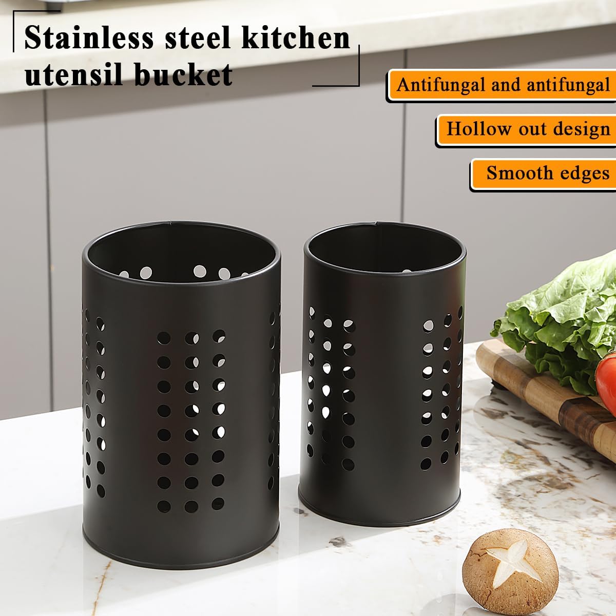 Porte-ustensiles De Cuisine En Acier Inoxydable Noir - Égouttoir à Couverts 10x13 Cm, Rangement Comptoir Pratique