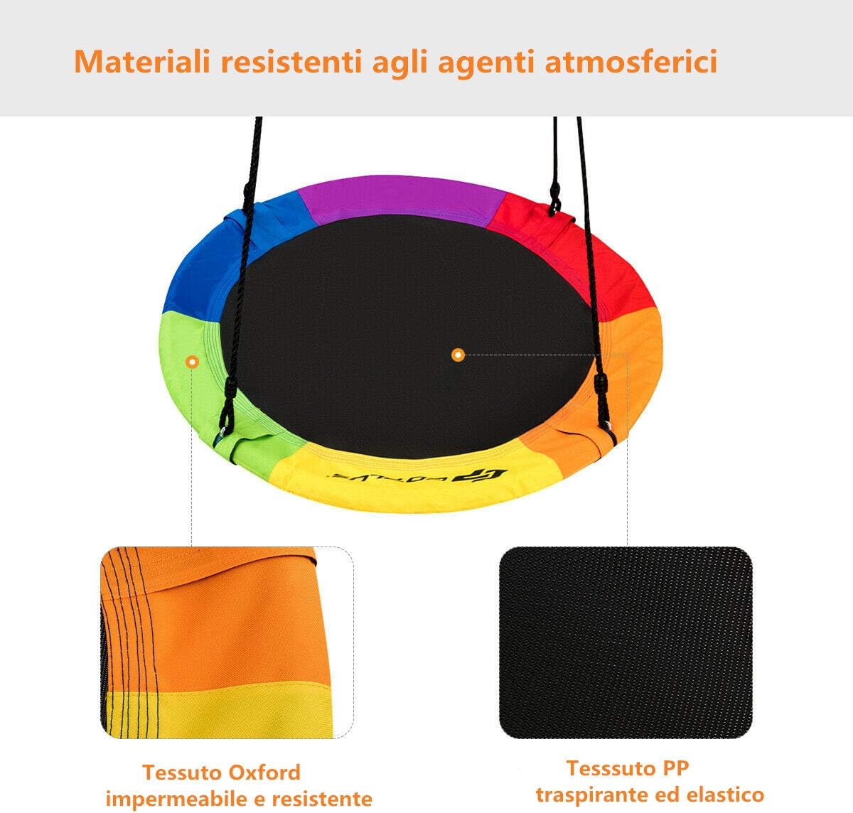 Altalena A Nido COSTWAY Per Bambini: Tonda, Con Corde Regolabili, Struttura In Acciaio, Arancione