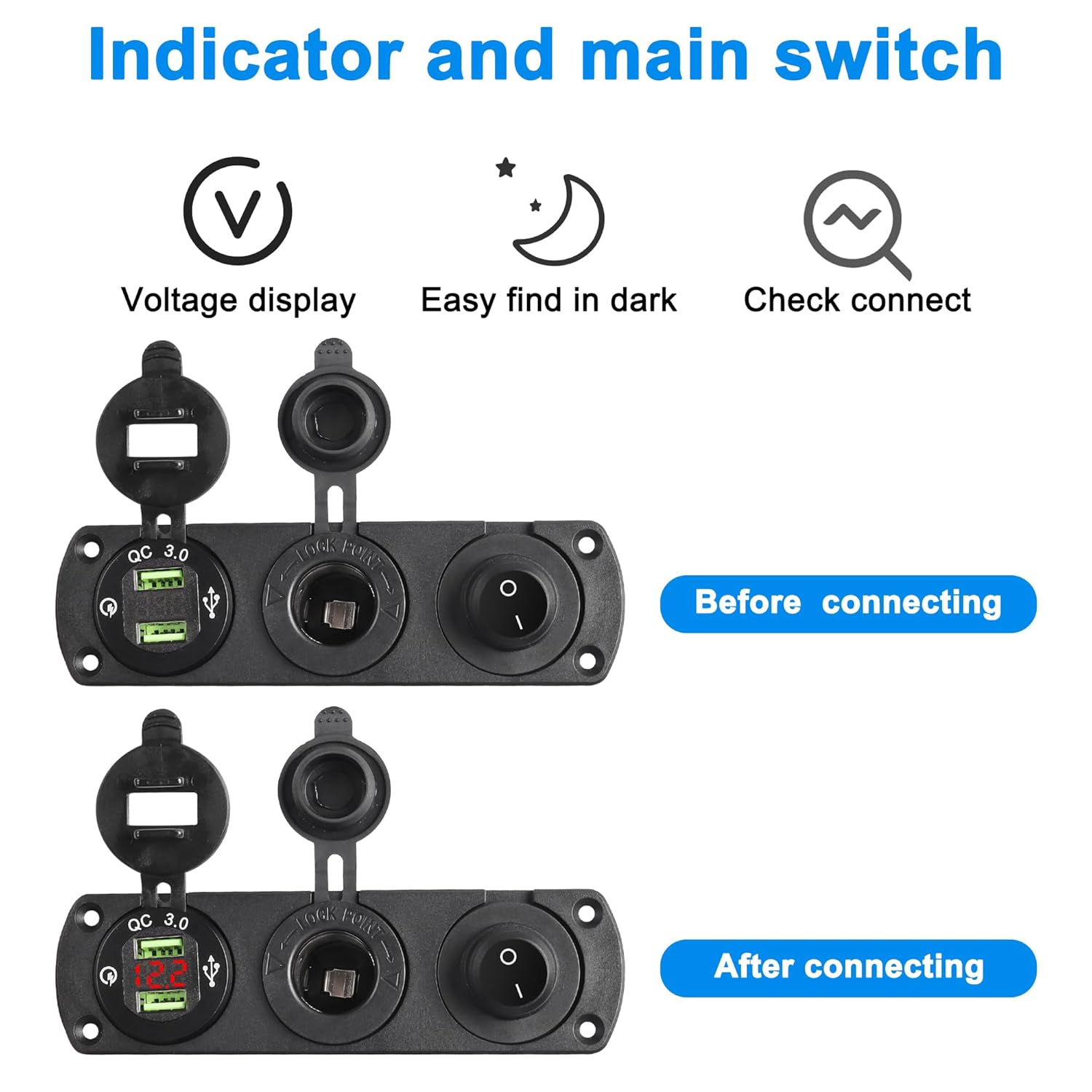 12V Car Cigarette Lighter Socket Dual USB QC3.0 Outlet Panel 3 in 1 ...