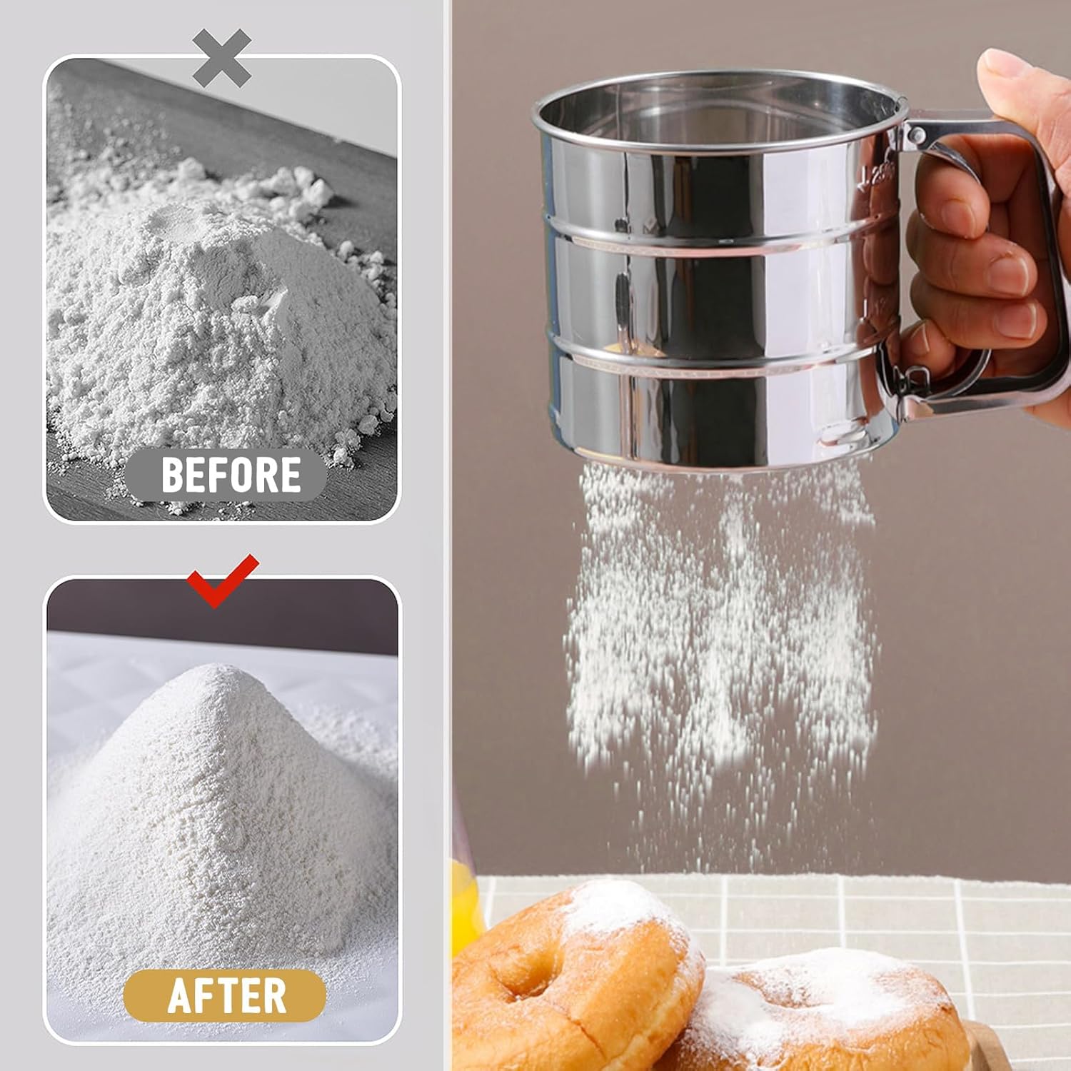 Setaccio Per Farina Da 250g - In Acciaio Inox, Con Meccanismo A Pressione, Per Cucina E Dolci - Foto 6