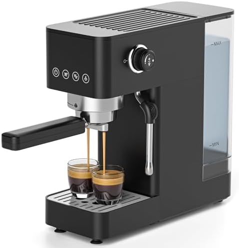 AMZCHEF Machine à Expresso 20 Bars, Machine à Café Compacte avec Mousseur à Lait Manuel, Thermoblock 1350W, Écran Tactile LED, Réservoir 1,5 L, pour Expresso, Cappuccino et Latte, Noire