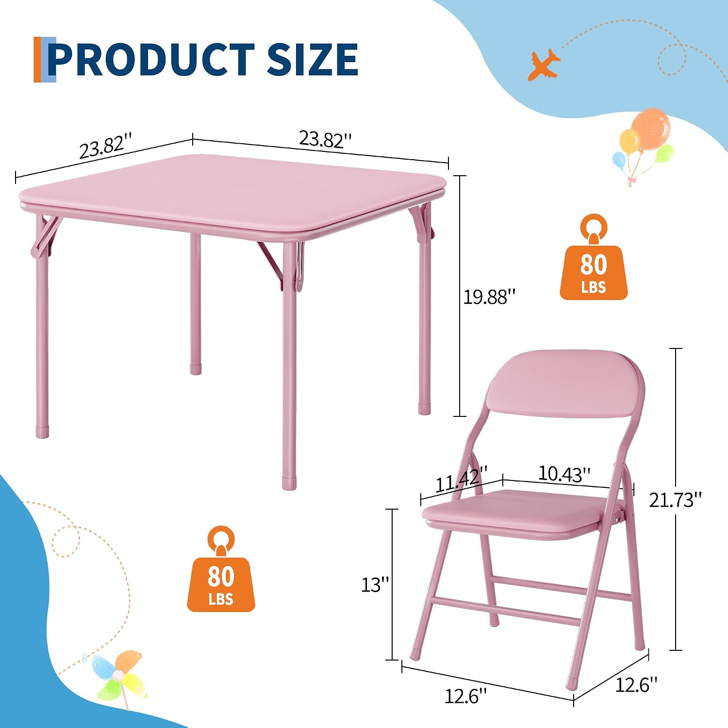 Ensemble table et chaises pliantes pour enfants 5 pièces, coloris rose – vue 3