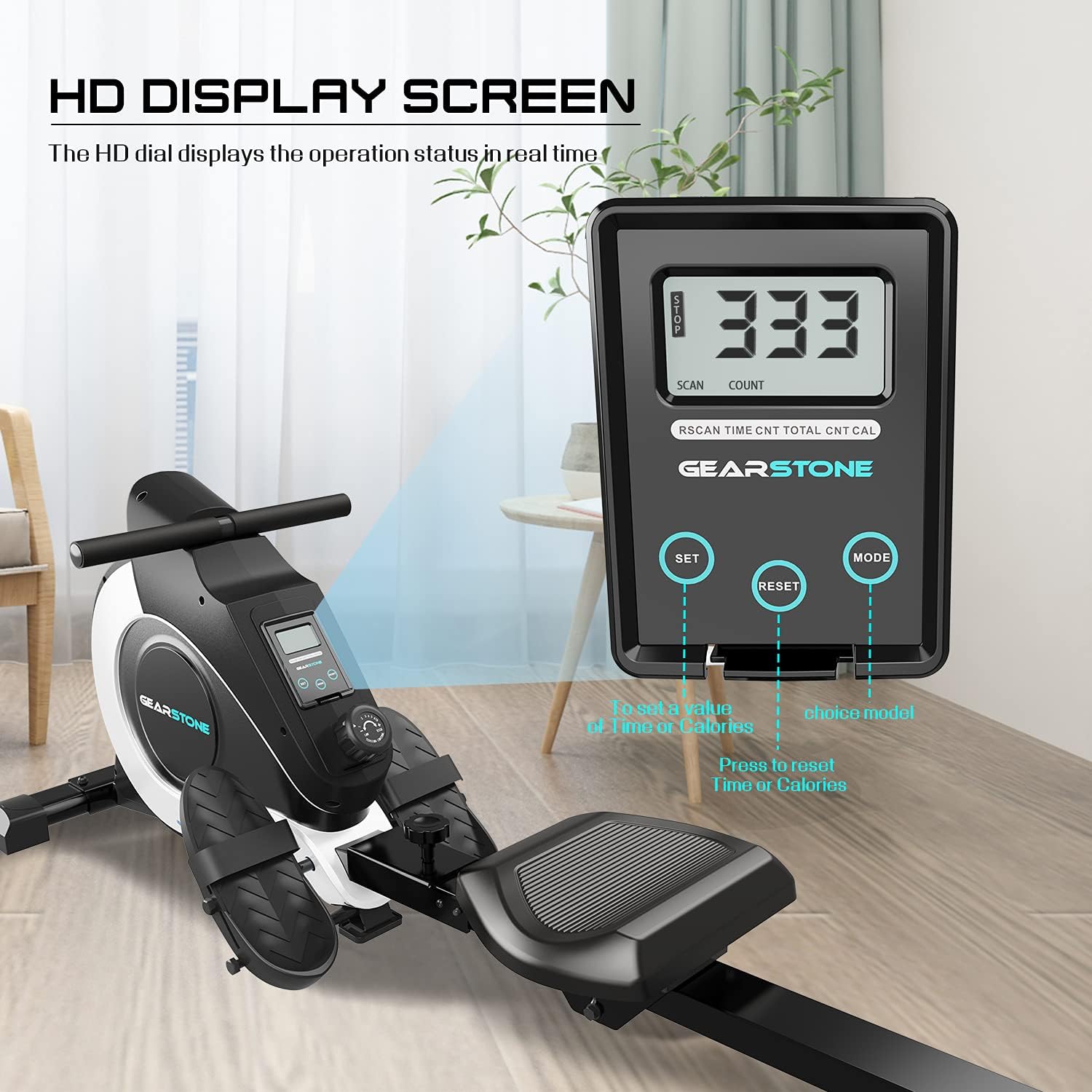 Machine à ramer à la maison pour un usage domestique, rameur intérieur  pliable, charge maximale 150 kg, rameur de cardio avec moniteur LCD, 12  niveaux