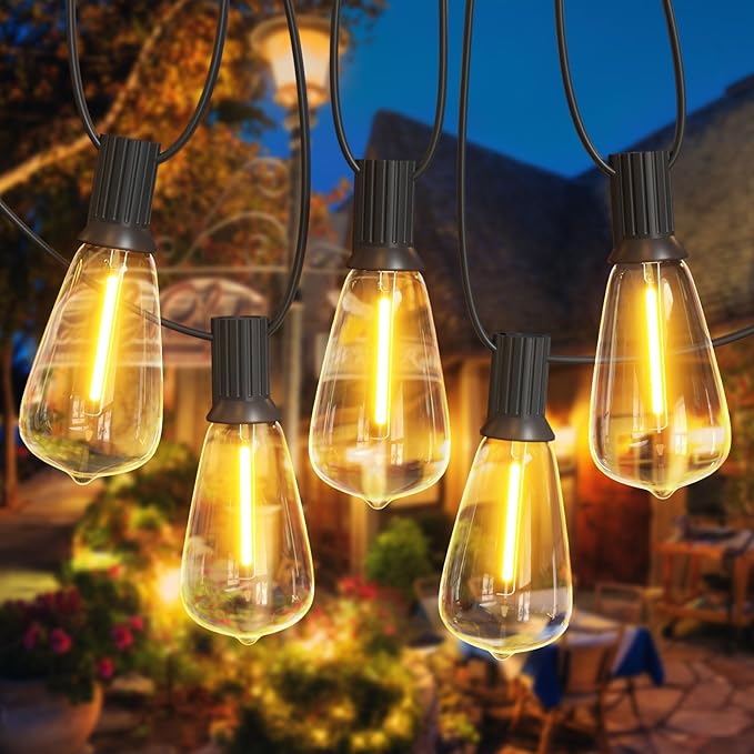 SUWIN 36.5M Luces de hadas, 120ft ST38 Luces de cadena para exteriores con bombillas E12 60+2 LED Impermeable, Luces de cadena para exteriores de color blanco cálido para jardín, patio, fiesta, boda, Navidad al aire libre