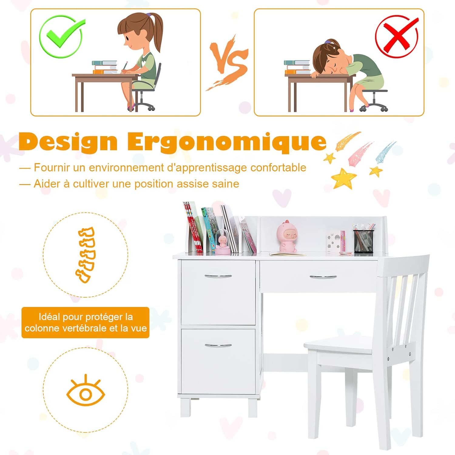 Ensemble Table & Chaise D'Étude Enfants - Bureau Coloré Pour Tout-Petits - Facile à Assembler