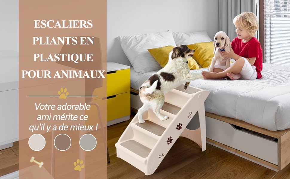PawHut Escalier Pour Chien Pliant à 3 Marches Antidérapantes