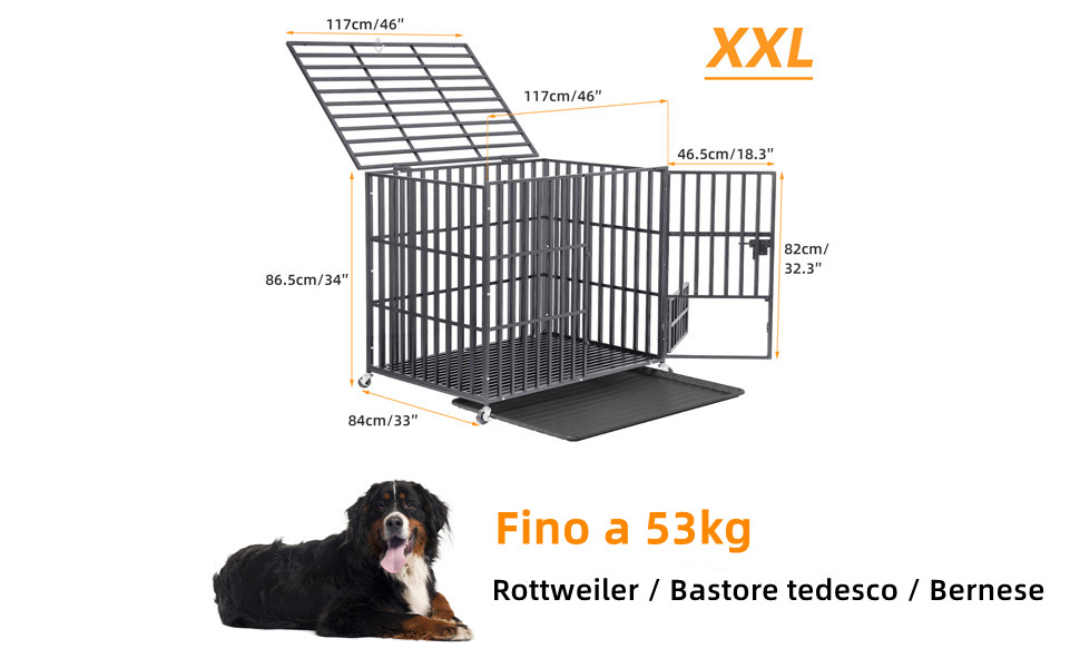 Indistruttibile Gabbia per Cani Grande con Ruote
