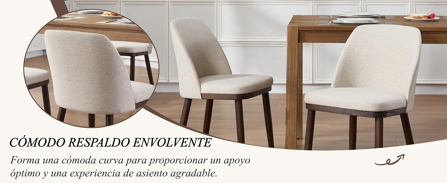 Comedor moderno con sillas tapizadas de color gris claro dispuestas alrededor de una mesa en lo que parece ser un entorno residencial.