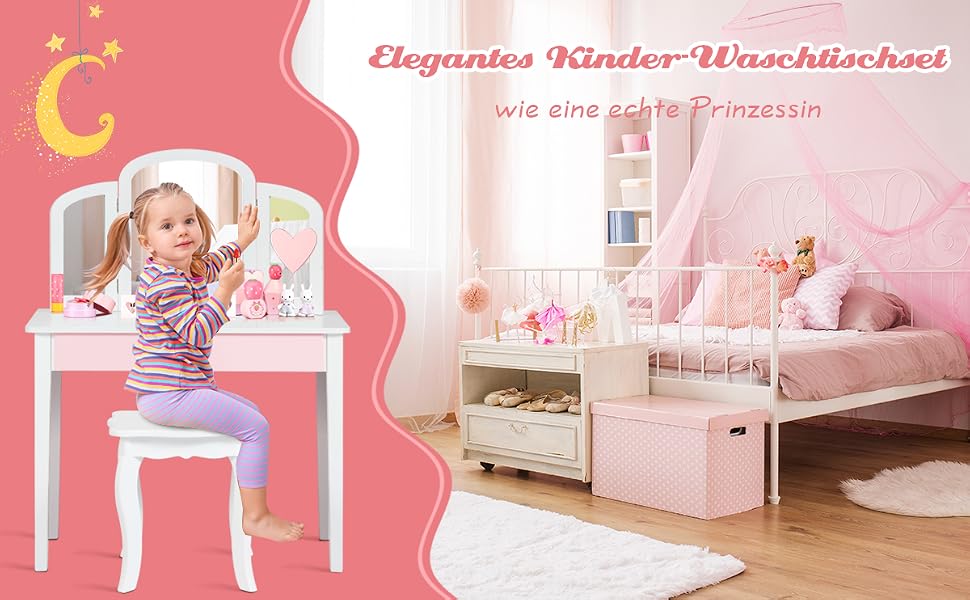 Kinder Schminktisch set Stuhl schminkhocker Kinderschminktisch Schminken Spielen