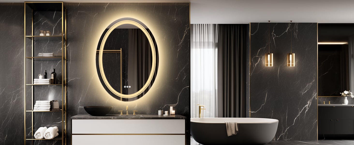 LUVODI Ovale Specchio da bagno con LED da Parete Specchio Bagno Retroilluminato e Frontale luce