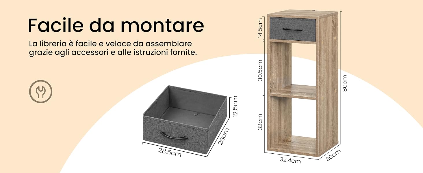 Schema di scaffale modulare in legno.
