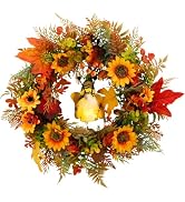 Türkranz Herbst Sonnenblume Kranz für Haustür, 45cm Künstlicher Sonnenblume Ahornblätter Kränze H...
