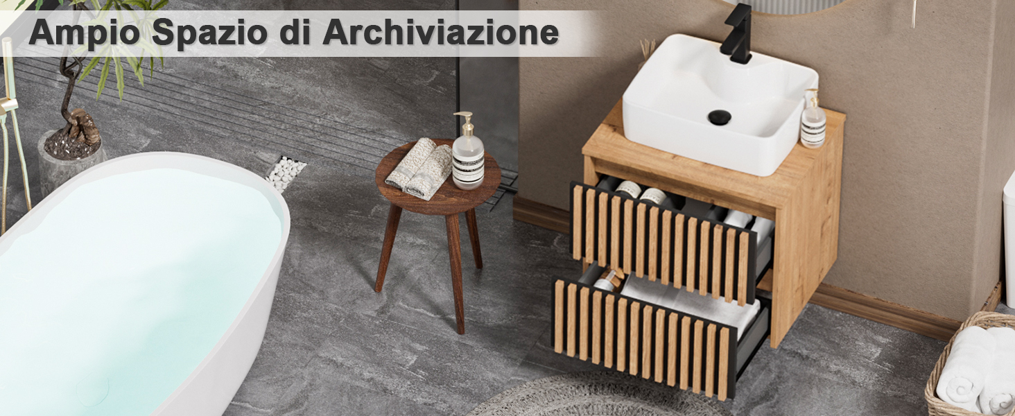 Il testo recita: 'Ampio Spazio di Archiviazione'. Serie di foto sullo stile di vita che mostrano i prodotti di illuminazione in vari ambienti domestici e scenari di utilizzo.