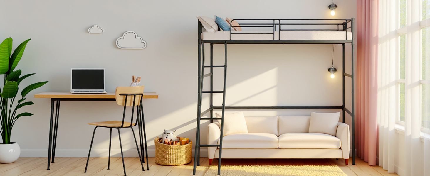 L'intérieur de la chambre minimaliste moderne comprend un bureau, des étagères murales et un éclairage naturel. Montre la configuration de l'espace de travail avec des plantes et des meubles.