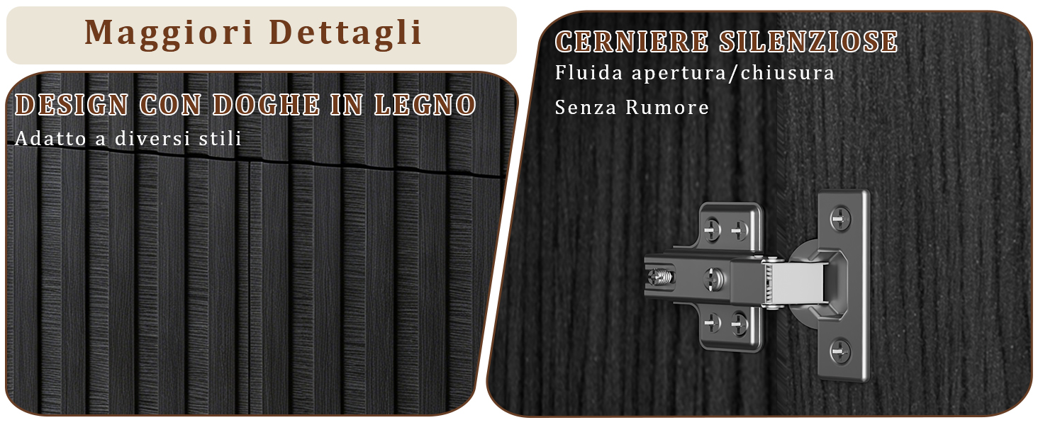 Il testo recita «Maggiori Dettagli» [Maggiori dettagli in italiano]. Due immagini scure del prodotto che mostrano quelli che sembrano tappetini o tappetini per auto con motivi e texture in rilievo.
