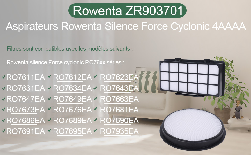 Rowenta ZR903701 pour aspirateurs cycloniques Silence Force. Compatible avec plusieurs modèles répertoriés ci-dessous.