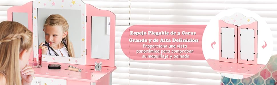 Set Mesa Tocador y Taburete para Niños
