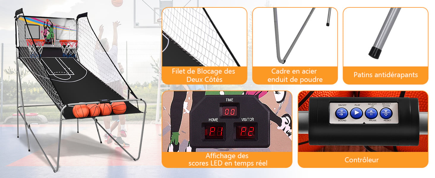 DREAMADE Jeu de Basketball Arcade Électrique avec 2 Paniers, Jeu Basket  Double Intérieur et Extérieur Interactif à 8 Options des Jeux, Table Basket  Pliant avec LED Score, en Acier Résistant : 