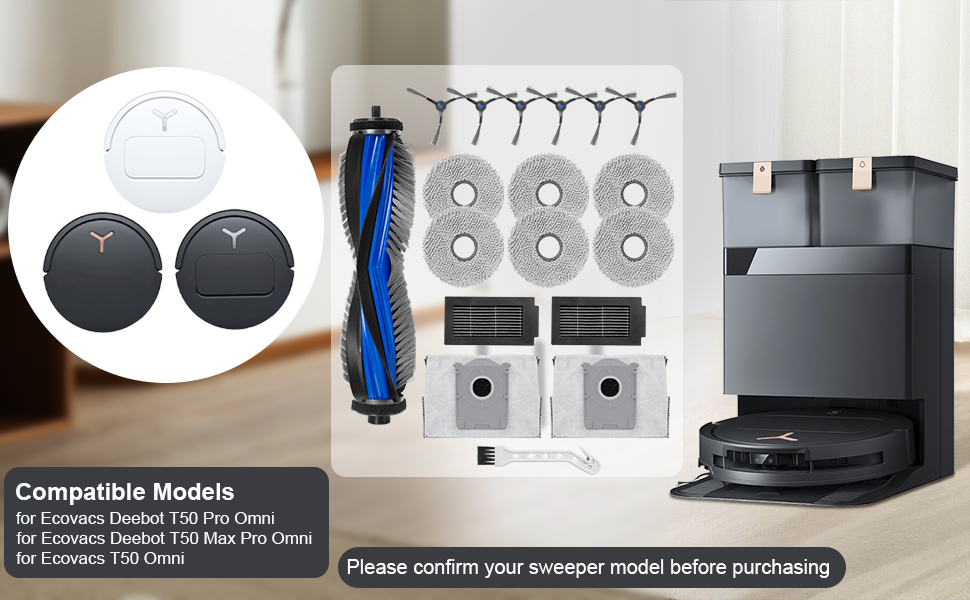 Heykewi Kit d'accessoires pour Ecovacs Deebot T50 Pro Omni / T50 Max Pro Omni / T50 Omni 
