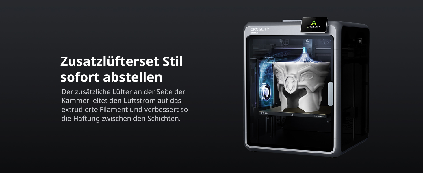 Der Text lautet „Zusatzlufterset Stil“ und „sofort abstellen“. Technisches Produktdiagramm mit schwarzen Gerätekomponenten auf weißem Hintergrund.