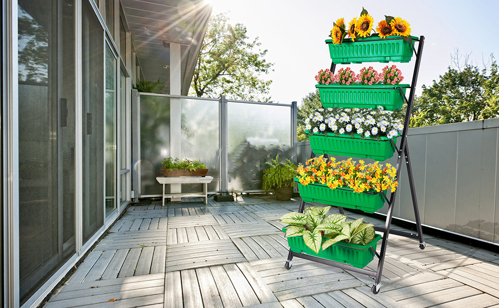 Vertikalbeet Hochbeet mit Rollen, 5 Etagen Pflanzkasten Gemüsebeet