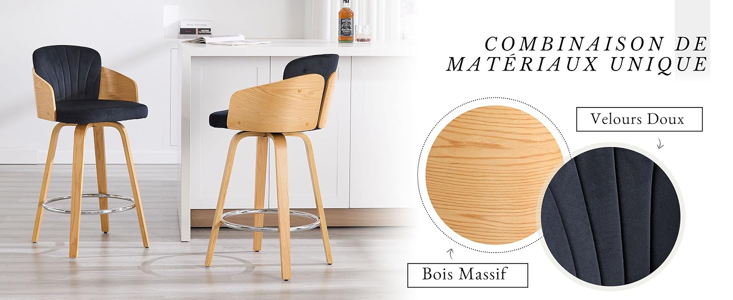Tabourets de Bar avec pieds en bois